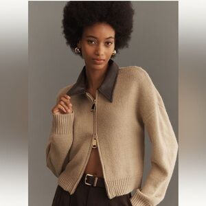 Anthropologie mixed faux leather cardigan